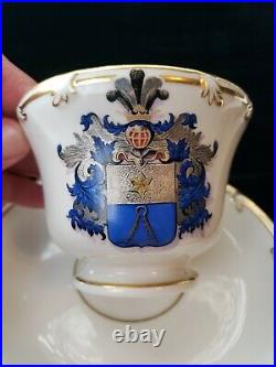 KPM Berlin Hand Painted Oversized Cup & Saucer Gold Star Crest Plumes 1849-1870