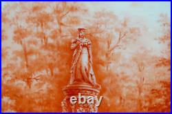 KPM Berlin Hand Painted Queen Louise Statue Rust Roses & Gold Reticulated Plate