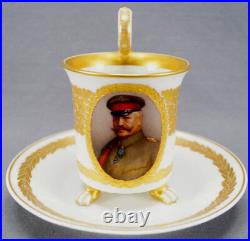 KPM Berlin Hand Painted WWI Von Hindenburg Portrait & Gold Leaf Empire Form Cup