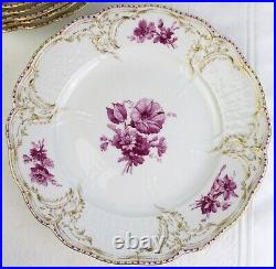 KPM Berlin Porcelain dinner plate(s) Reliefzierat puce flowers 10 antique