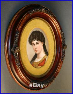 KPM Berlin porcelain oval plaque portrait of a young girl wood frame victorian