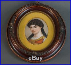 KPM Berlin porcelain oval plaque portrait of a young girl wood frame victorian
