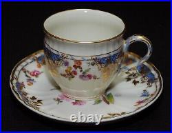 KPM Germany Hand Painted Floral & Gold Demitasse Cup & Saucer Limited Edition