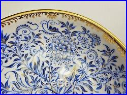 KPM ROYAL Berlin Blue Floral Leaves Gold Porcelain Large Footed Bowl