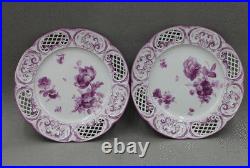 KPM Royal Berlin Porcelain Hand Painted Reticulated Plates Purple Flowers Set/12