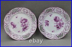 KPM Royal Berlin Porcelain Hand Painted Reticulated Plates Purple Flowers Set/12