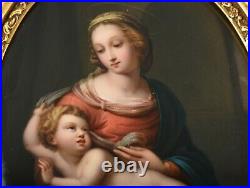 KPM framed porcelain plaque of Virgin Mary with halo holding Child with halo