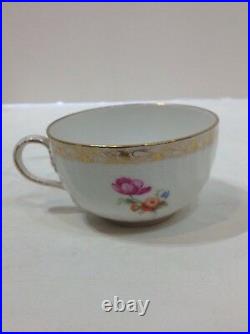 KPM porcelain cup saucer. Antique Germany. Handpainted flowers. Gold
