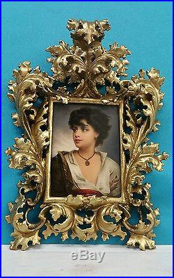 Kpm German Hand Painted Porcelain Plaque In Rococo Gilt Wood Frame