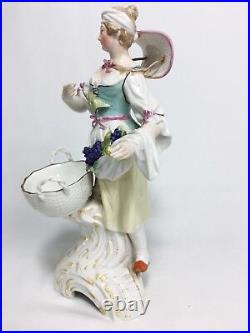 Kpm Porcelain Antique Figurine Victorian Woman Harvesting Grapes, German