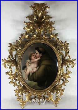 Large Antique KPM Porcelain Plaque Saint Anthony and Baby 19th Century
