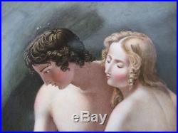 Large Antique Porcelain Plaque Hand Painted KPM Style Unsigned Young Lovers 9X13