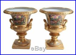 Large Pair of Berlin KPM Porcelain Campana Form Twin Handle Urns, c1840