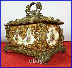 Large Rococo Style Jewel Box. Bronze And Porcelain Kpm . Germany. End Xixth