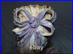 Lavender 19th German KPM Porcelain Gilded Wall Pockets Ribbon Bows Vase