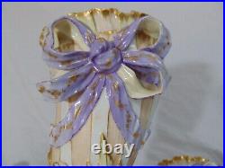 Lavender 19th German KPM Porcelain Gilded Wall Pockets Ribbon Bows Vase