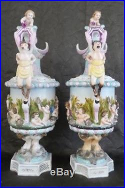 Magnificent Pair of Antique 19th Century KPM Porcelain Pitchers / Ewers