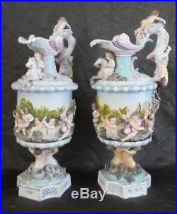 Magnificent Pair of Antique 19th Century KPM Porcelain Pitchers / Ewers