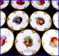 N751 15 Pieces Antique Kpm Berlin Porcelain Plate Set Fruit Gold Border
