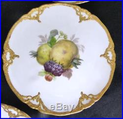 N751 15 Pieces Antique Kpm Berlin Porcelain Plate Set Fruit Gold Border