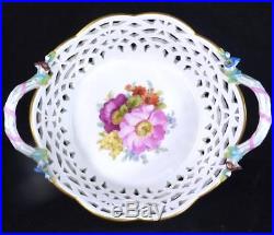 N752 Antique Kpm Berlin Porcelain Reticulated Basket Natural Handles Flowers