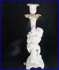 N951 Antique Kpm Berlin Porcelain Figural Candlestick Putti Figure