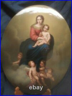 Original Antique KPM Virgin Mary Cherubs Porcelain Plaque signed Deininger
