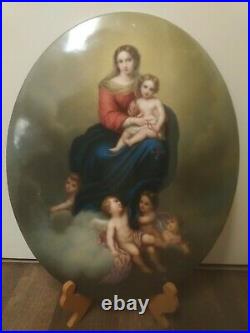 Original Antique KPM Virgin Mary Cherubs Porcelain Plaque signed Deininger