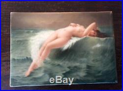 Original Victorian Nude Ocean Antique KPM Porcelain Plaque Artist Wagner