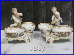 Pair Antique KPM Berlin Cherub Putti Cupid Open Salts Porcelain Figurine Dishes