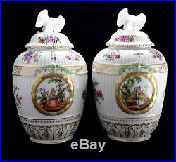 Pair Berlin KPM Hand Painted Porcelain Urns, circa 1890. Courting Scenes
