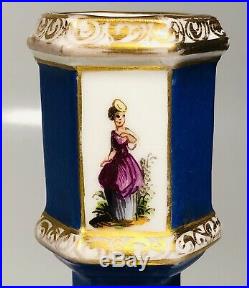 Pair of Antique 19th Century German KPM Hand-Painted Porcelain Candlesticks