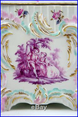 Pair of Rococo-style German KPM Porcelain Boxes with Gilt & Hand-Painted Scenes