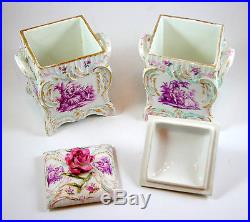 Pair of Rococo-style German KPM Porcelain Boxes with Gilt & Hand-Painted Scenes