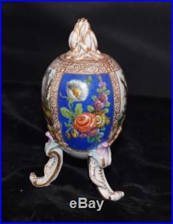 RARE KPM Porcelain 3 Legged Egg Shaped Tea Caddy or Urn with Cover Handpainted-A