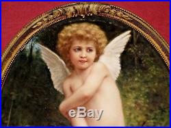 Rare Antique KPM Porcelain Extremely Fine Painted Oval Plaque Cupid Signed