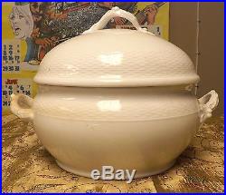 Rare Antique Kpm Blanc De Chine Basketweave Large Soup Tureen