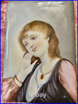 Rare Antique Victorian Porcelain Lady Portrait Plaque Frame HP KPM Style