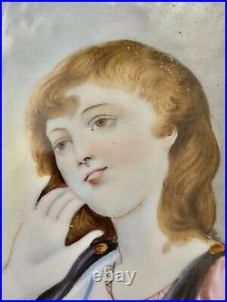 Rare Antique Victorian Porcelain Lady Portrait Plaque Frame HP KPM Style