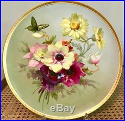Rare Hand Painted Antique KPM Gilded Porcelain Charger Flowers & Butterfly