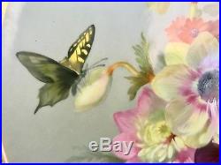 Rare Hand Painted Antique KPM Gilded Porcelain Charger Flowers & Butterfly