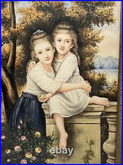 Rare Large Antique KPM Porcelain Plaque Two Girls Over 19 Tall With Mark