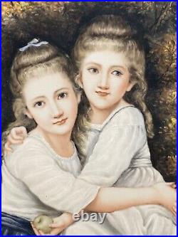 Rare Large Antique KPM Porcelain Plaque Two Girls Over 19 Tall With Mark