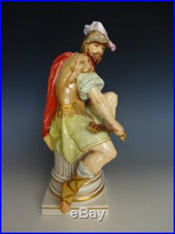 Rare Pair Antique KPM Berlin Roman Soldier And Lady Warrior Porcelain Figurine