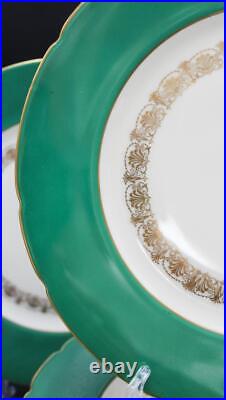 Royal Ivory KPM Set of 11 Dinner Plates 10.75 ROI142 Pattern Large Green Border