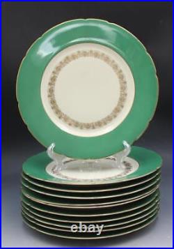 Royal Ivory KPM Set of 11 Dinner Plates 10.75 ROI142 Pattern Large Green Border