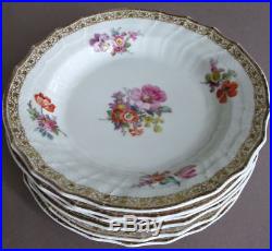 Set of 6 Antique c1900 KPM HandPainted Porcelain 7 Bowls FLOWERS w Gilt Trim