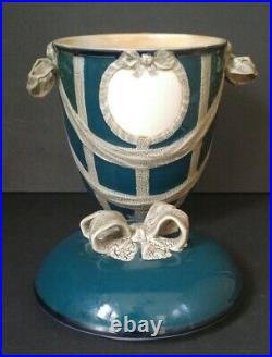 Signed Antique KPM Germany Lidded Porcelain Urn Green & White Jar with Bows