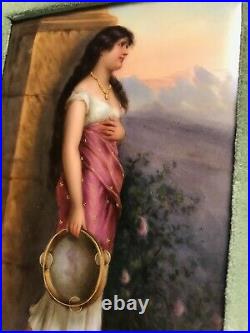 Signed Hand Painted Porcelain Plaque Girl withTambourine Royal Vienna/Kpm Vintage