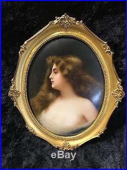 Signed Wagner KPM porcelain portrait plaque Auburn hair model